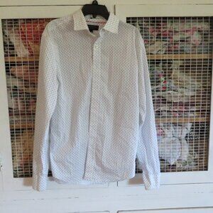So Cool Banana Republic White PolkaDot Floral Button Up Shirt Blouse Men's S